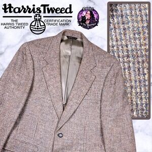 Vtg Harris Tweed Houndstooth Wool Blazer Mens 40R Gray Brown Made In USA Classic